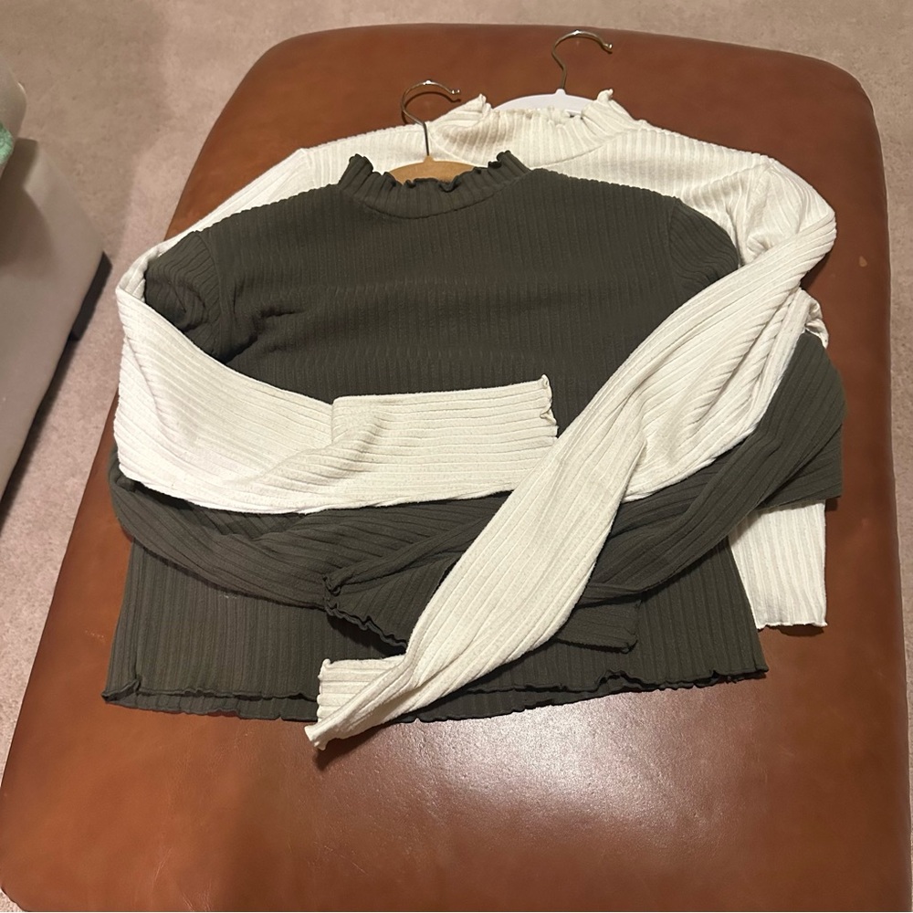 2 BP Ribbed Tops in Dark Olive and white